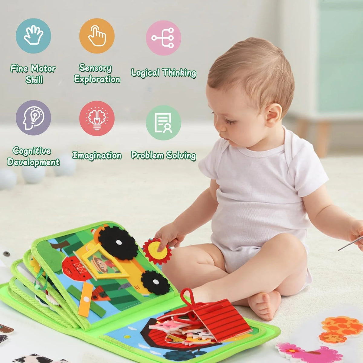 Montessori Farm Busy Book Sensory Learning Toy for Toddlers