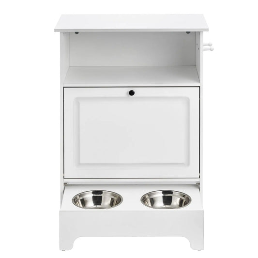Pet Feeding Station with 2 Stainless Steel Bowls, Elevated Dog Bowls with Storage, Dog Food Storage and Feeder Station with Tilt Out Storage Cabinet, Pet Toy Storage Organizer, for Small Dogs