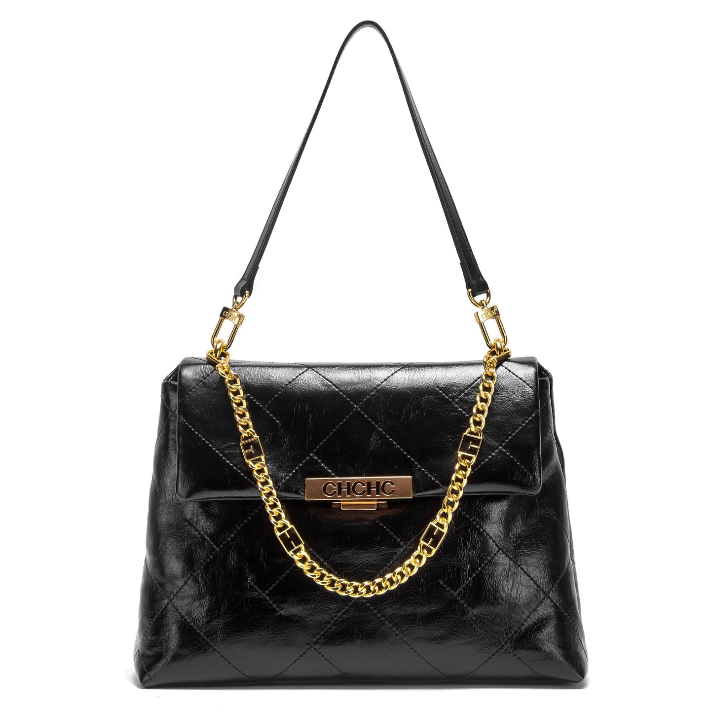 CHCH Women's Tote Bag 2026 Spring/Summer New Single Shoulder Bag Simple Black Diamond Grid Pattern Handbag