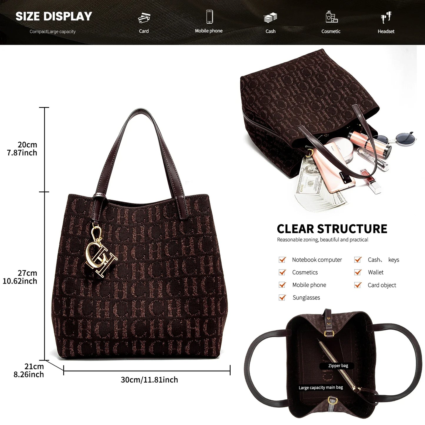 Large Capacity Letter Design Small Card Bag Accessories Handbag Fashion New Solid Color Women's Bucket Bag