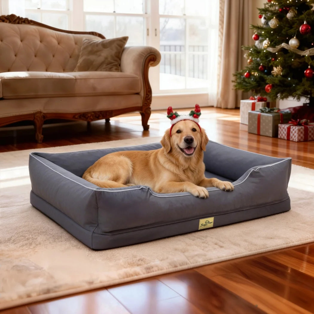 Large Orthopedic Dog Bed Pet Sofa with Bolster Sides Waterproof Liner Pet Couch with Washable Removable Cover and Non-Slip Bottom