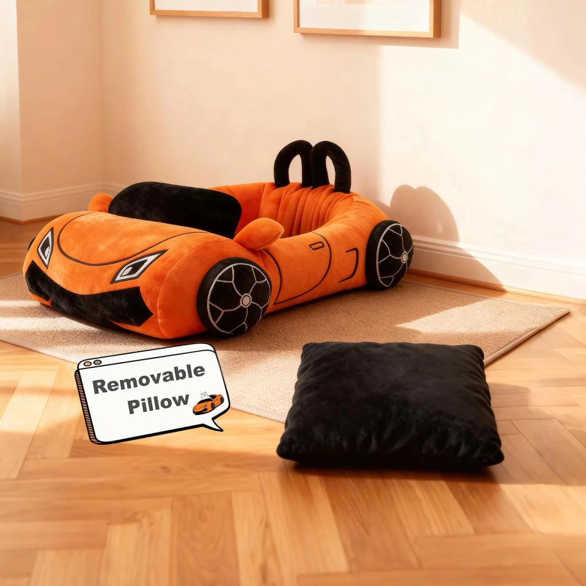 CWV Supercar Cat Bed With Pillow Soft Coral Fleece Kitten