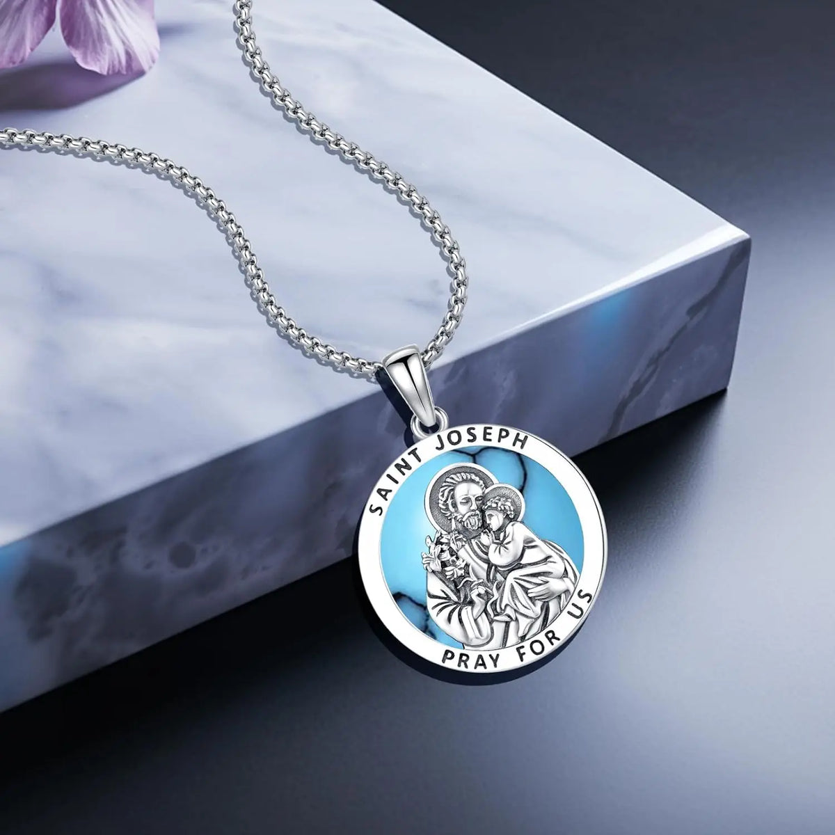 DRINSPER 925 Sterling Silver Saint Joseph Medal Protection Necklace