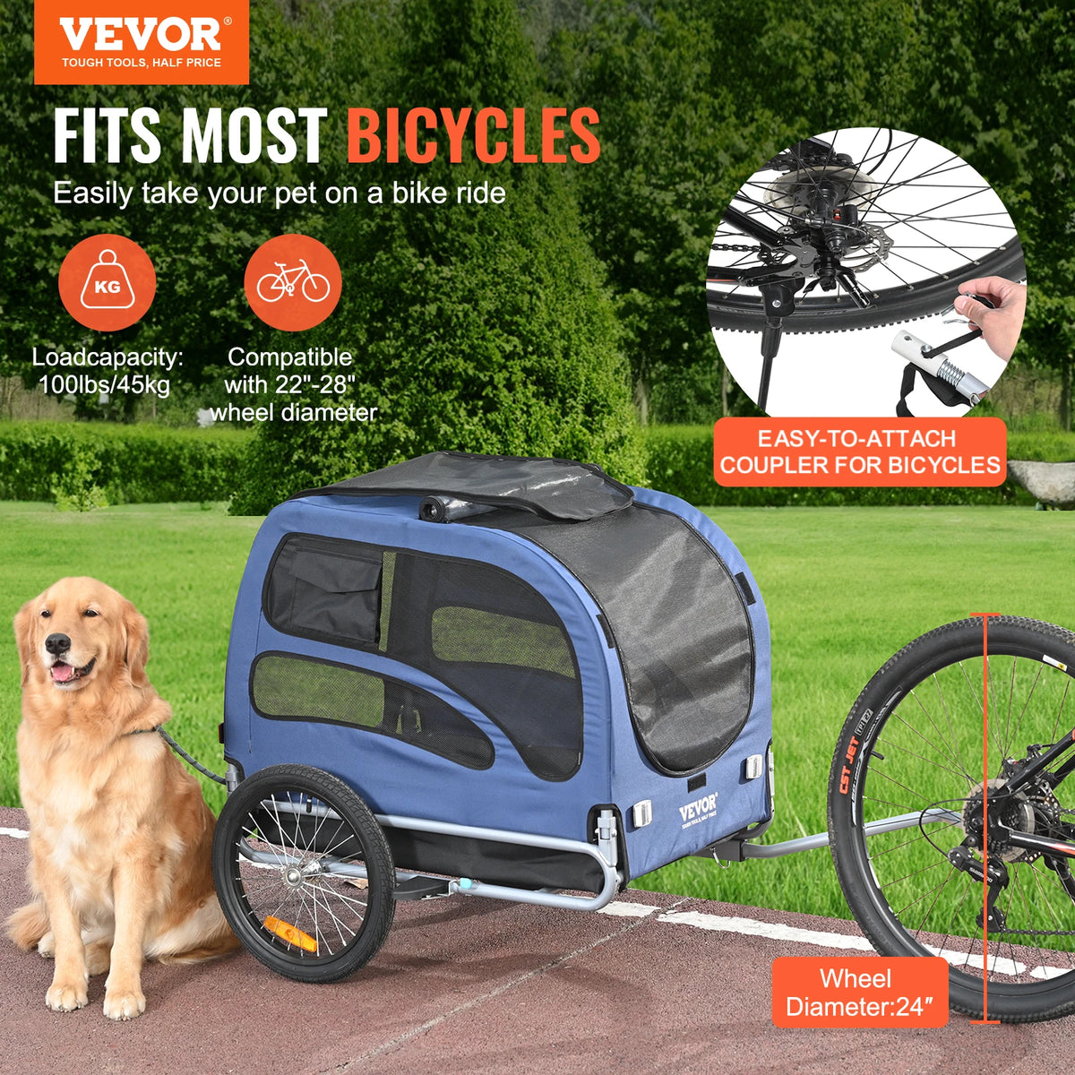 SucceBuy Pet Bicycle Trailer Carrier with Safety Reflectors and Storage