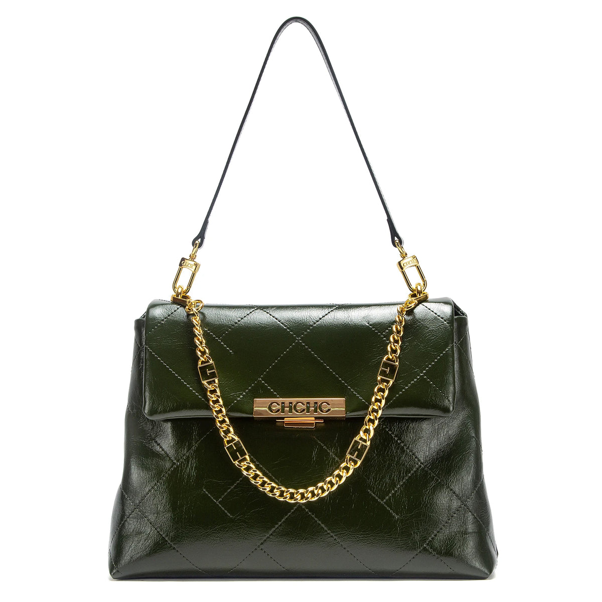CHCH Women's Tote Bag 2026 Spring/Summer New Single Shoulder Bag Simple Black Diamond Grid Pattern Handbag