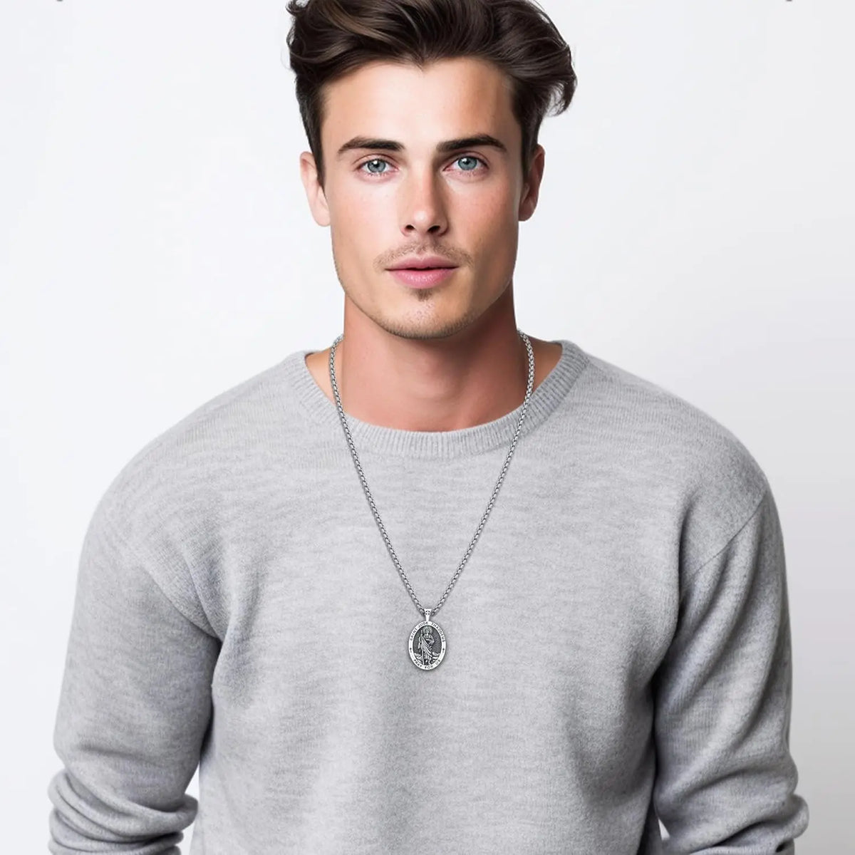 DRINSPER Sterling Silver Saint Jude Pendant Necklace for Unisex