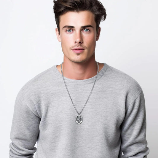 DRINSPER Sterling Silver Saint Jude Pendant Necklace for Unisex