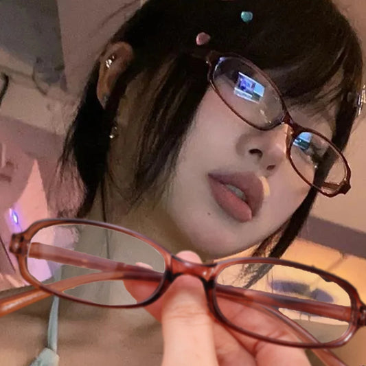 Y2K Women Retro Oval-Square Small Frame Glasses Anti Blue Light Computer Glasses Vintage Eyeglasses Goggles Sweet Frame Decor