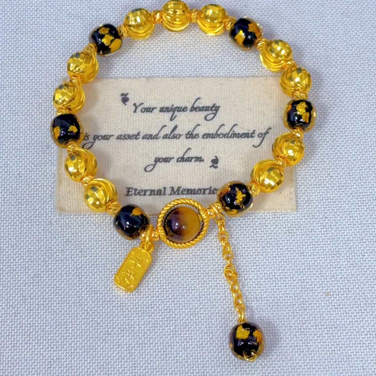 9999 24K real gold ancient style sugar heart tiger eye peace bracelet exquisite retro high luxury temperament bracelet