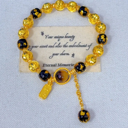 9999 24K real gold ancient style sugar heart tiger eye peace bracelet exquisite retro high luxury temperament bracelet