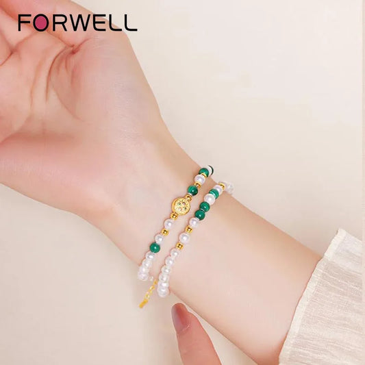 Natural Freshwater Pearl Malachite Double Loop Bracelet Luxury Quality Jewelry Fashion Jewelry Exquisite Charms Elegant Popular