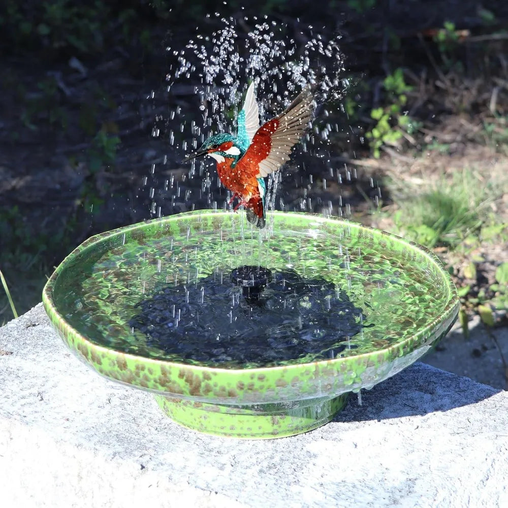 Solar Fountain Ceramic Bird Bath,Birdbaths for Outdoors,Outdoor Fountain Bird Bath,Garden and Home Décor