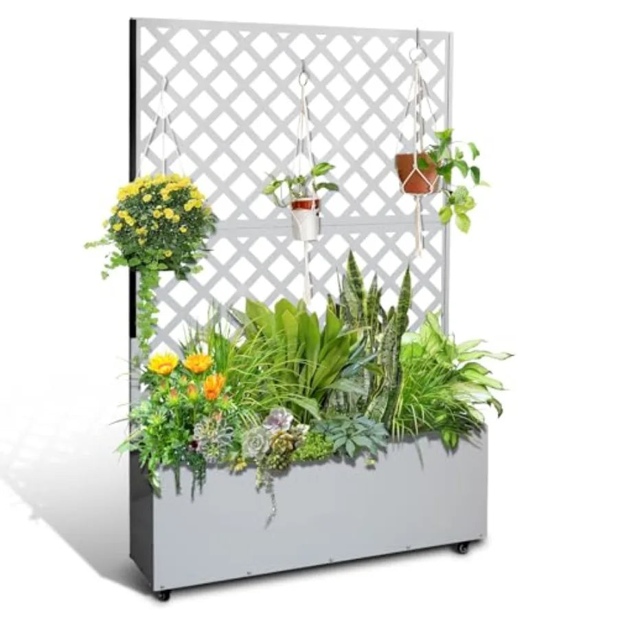 Metal Raised Garden Planter Box With Trellis And Wheels
