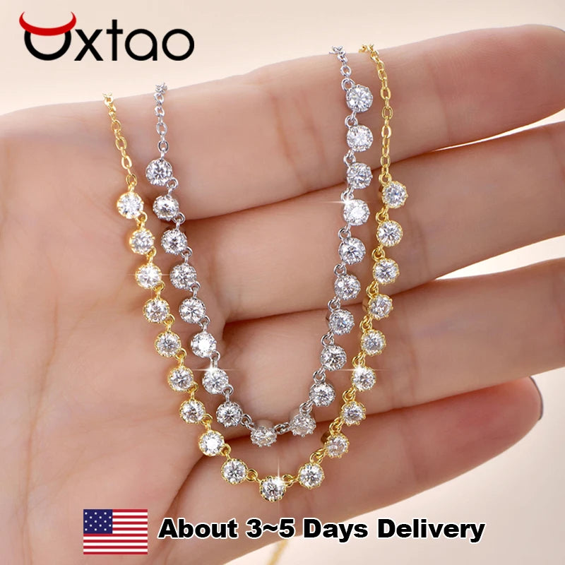 OXTAO Bubble-Style Moissanite Smile Necklace D VVS1 for Women Girls 14K Gold Filled Moissanite Choker Necklace Wedding Jewelry