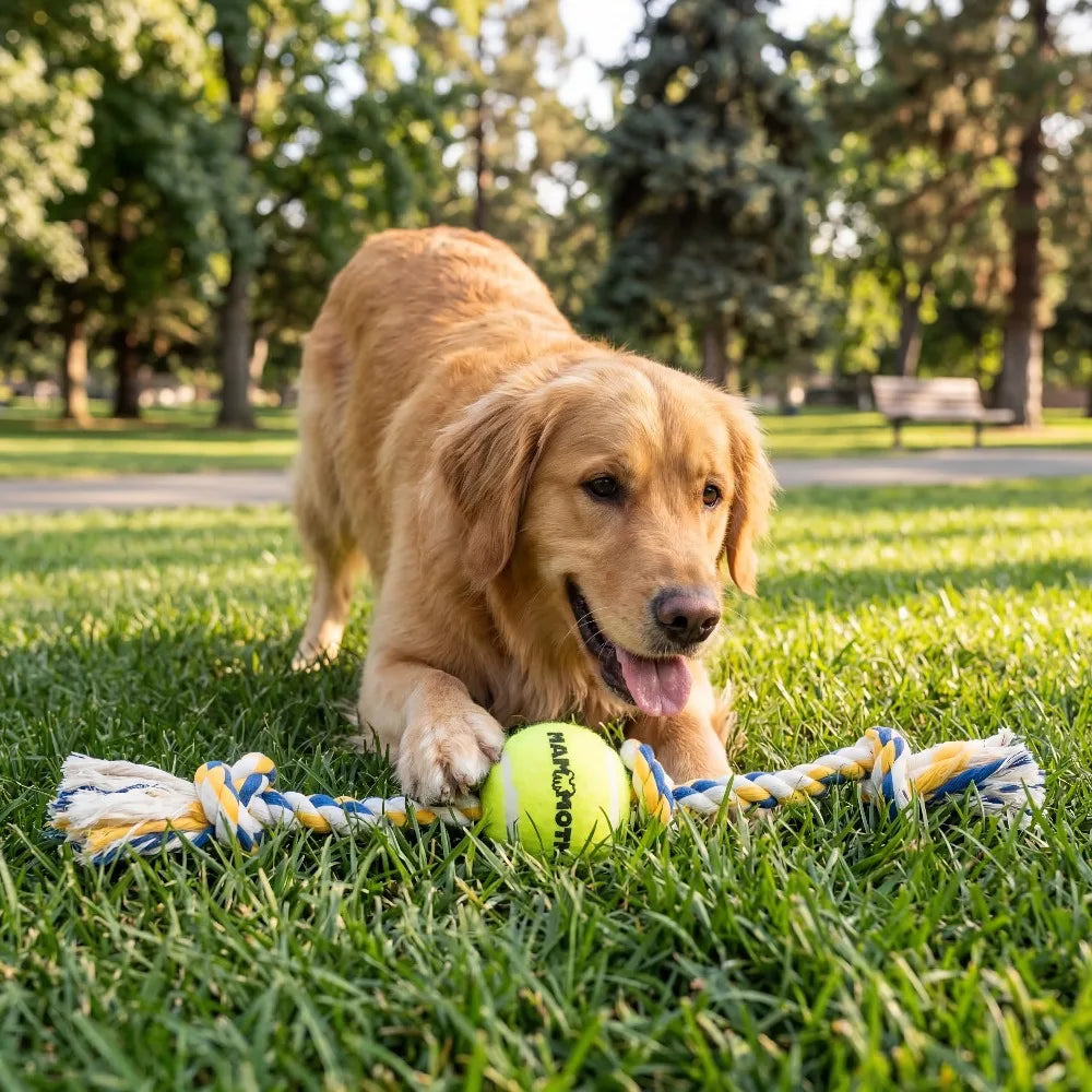Extra Large 36 Inch Long 5 Knot Super Strong Cotton Blend Tug Rope Dog Chew Toy for Aggressive Chewers Large Breed Dogs Over 80 lbs Interactive Play Teeth Cleaning Durable Rope for Pulling Tossing Fetch Training Heavy