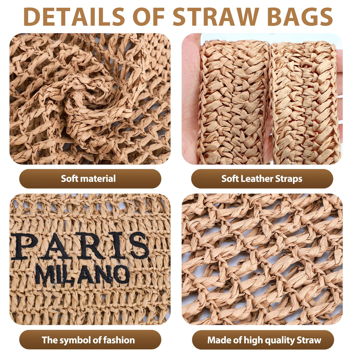 HATISAN Handmade Woven Beach Tote Shoulder Bag for Women