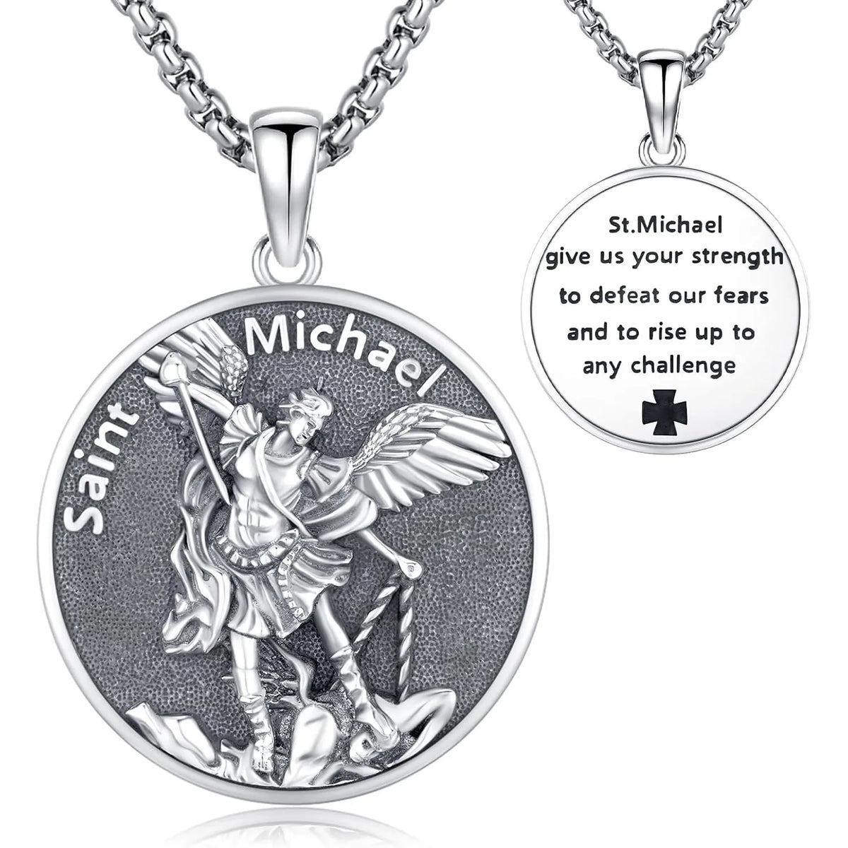 DRINSPER Saint Michael Sterling Silver Medal Protection Necklace