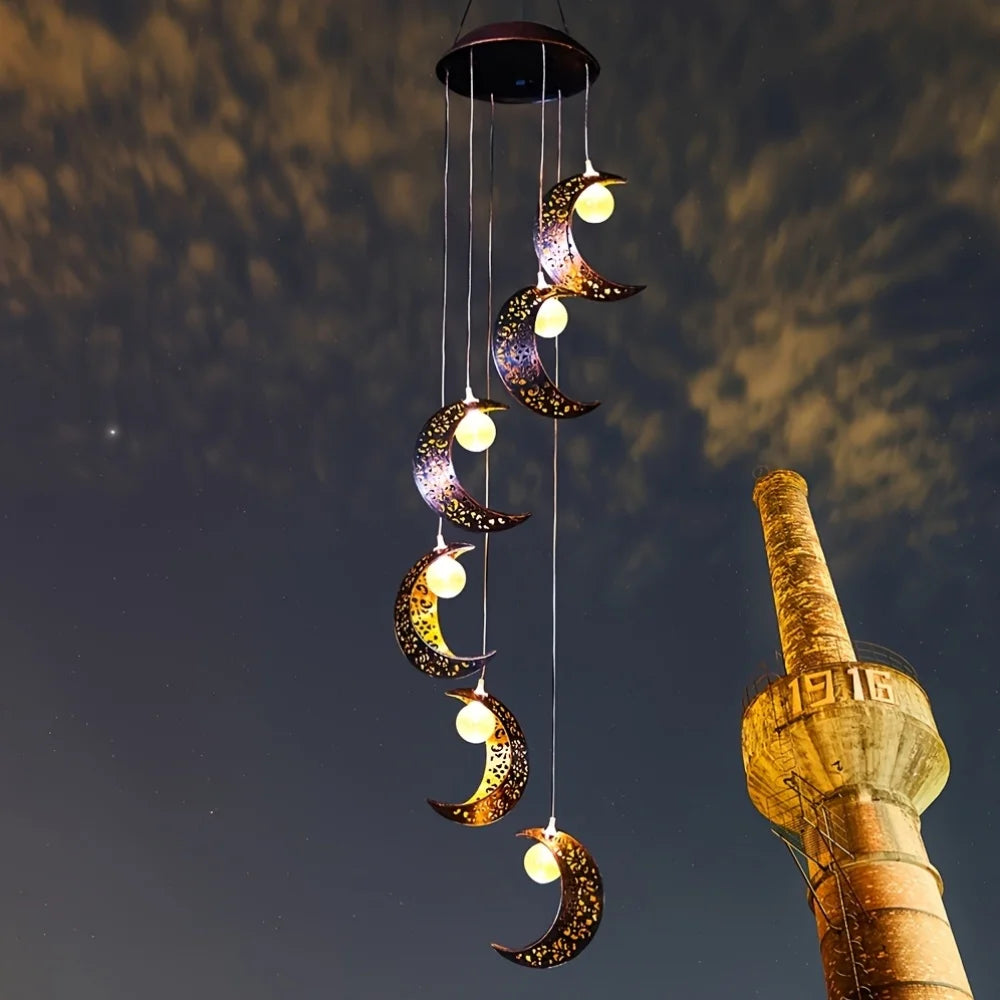 Solar-Powered Moon Wind Chime Light - Outdoor Patio Garden and Outlet Decoration, Waterproof, Moon Design, 33.07 Inch, Perfect f