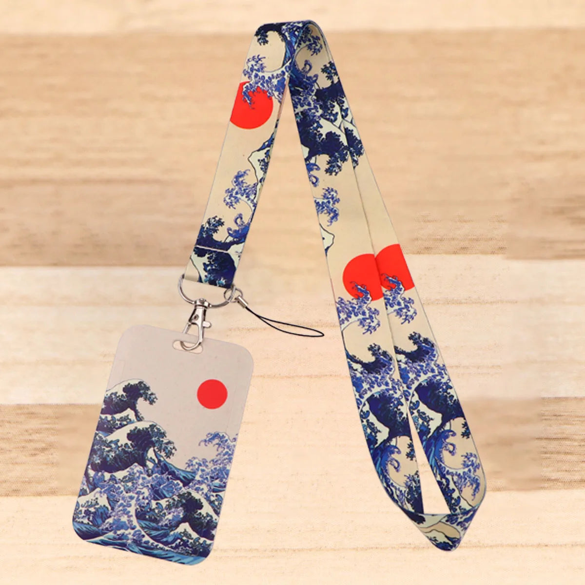Art Japanese Waves Card Holder Lanyard Neck Strap for Key ID Card Phone Straps Badge Holder DIY Hanging Rope Cosplay Accessories