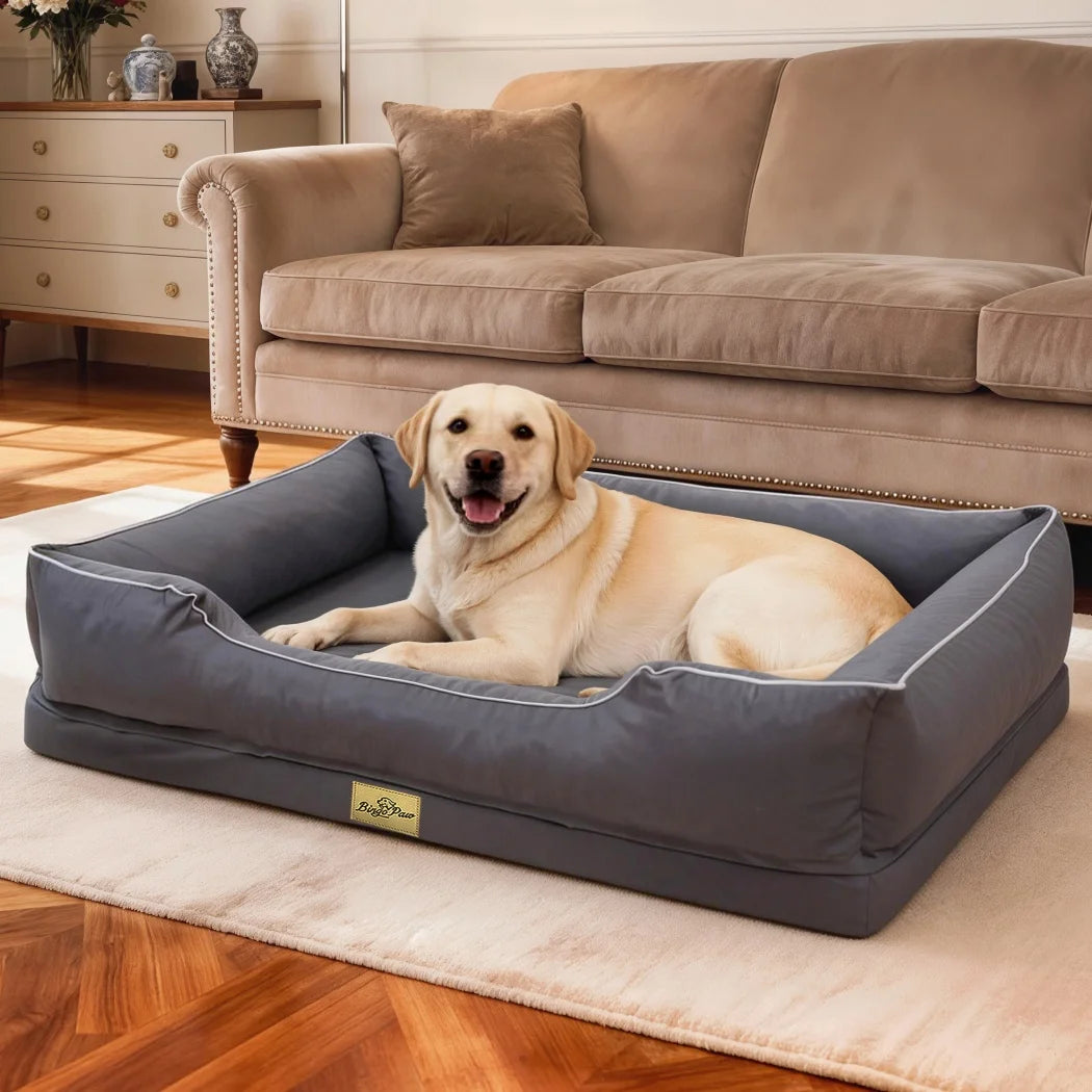 Large Orthopedic Dog Bed Pet Sofa with Bolster Sides Waterproof Liner Pet Couch with Washable Removable Cover and Non-Slip Bottom
