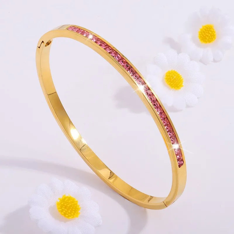 5/1pcs Sparkling Zirconia Inlaid Stainless Steel Bracelet Set for Women Stackable Bangles Fashion Non Fading Jewelry Gift