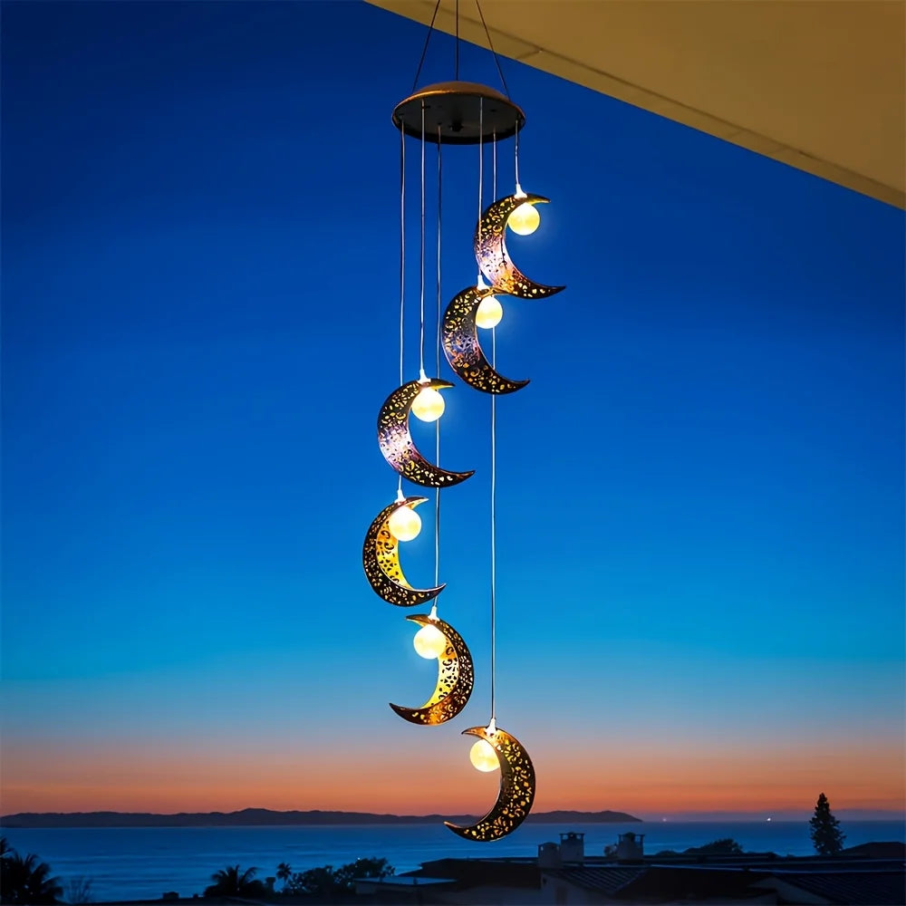 Solar-Powered Moon Wind Chime Light - Outdoor Patio Garden and Outlet Decoration, Waterproof, Moon Design, 33.07 Inch, Perfect f