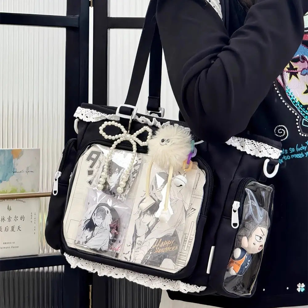 Cute Lolita Ita Transparent Shoulder Tote Bag With Bow Detail