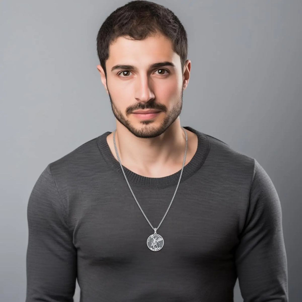 DRINSPER Saint Michael Sterling Silver Medal Protection Necklace