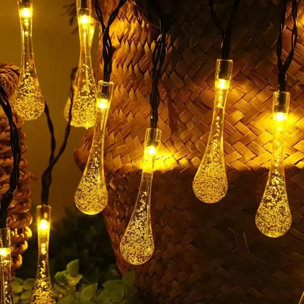 Solar Water Droplets LED String Lights Outdoor Decoration