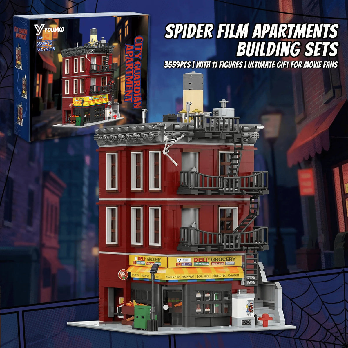 Spider Deli Apartment Building Blocks With 11 Figures Films Hero Classic City Modular Assembly Model Kit Creative Gift 3559PCS