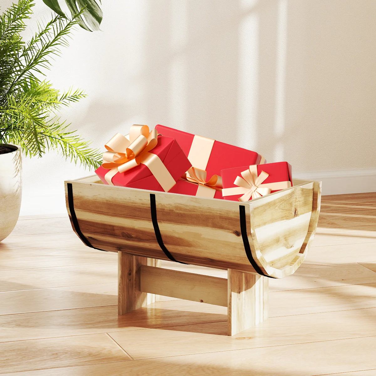 Outdoor Acacia Wood Half Barrel Planter Box With Legs