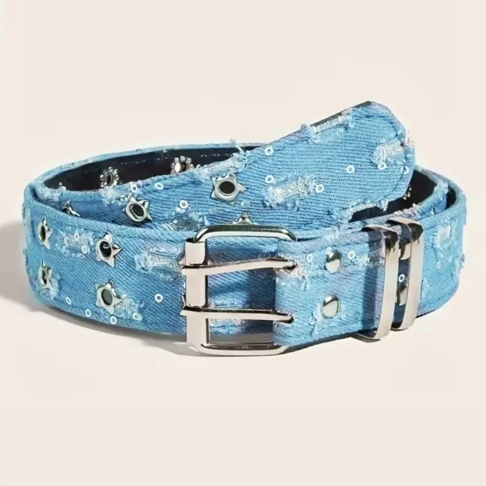Fashion Canvas Belt With Punk Star Hollow Buckle Unisex Style