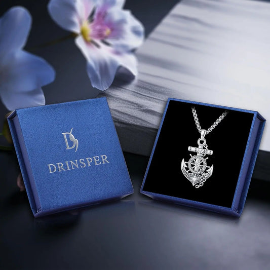 DRINSPER Sterling Silver Compass Pendant Necklace for Men and Women