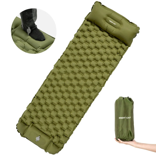 Night Cat Inflatable Camping Sleeping Pad With Pillow Foot Pump