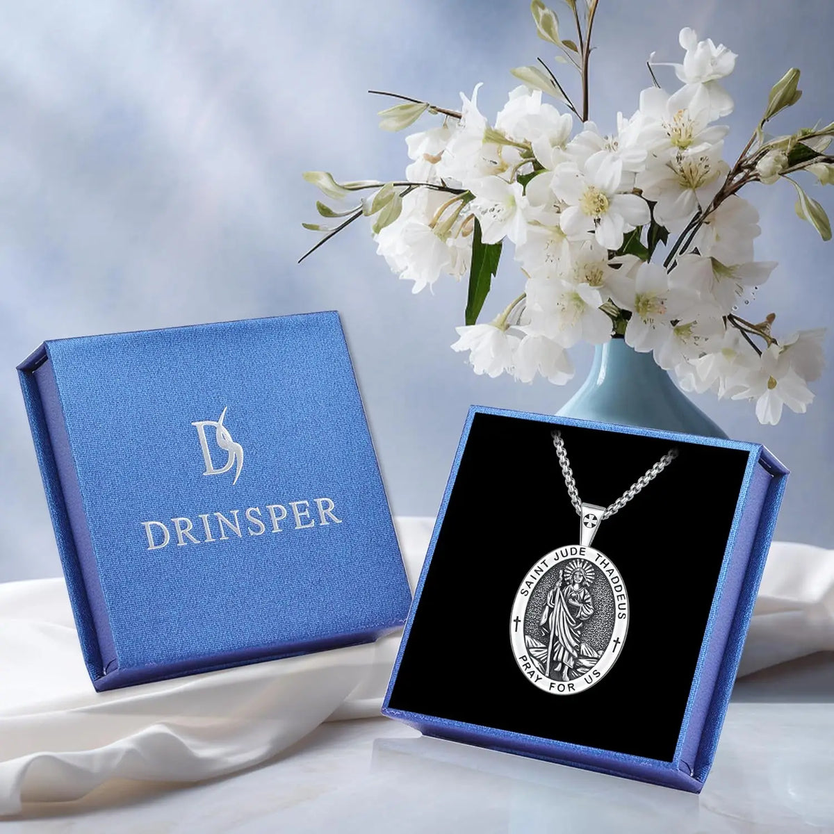 DRINSPER Sterling Silver Saint Jude Pendant Necklace for Unisex