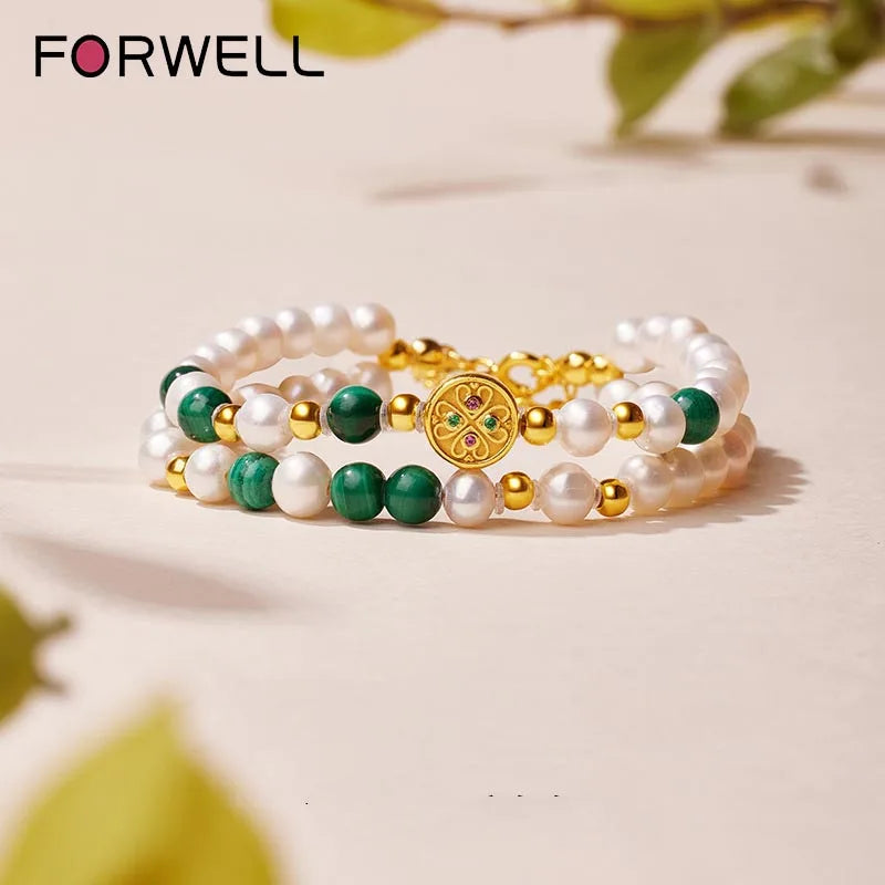Natural Freshwater Pearl Malachite Double Loop Bracelet Luxury Quality Jewelry Fashion Jewelry Exquisite Charms Elegant Popular