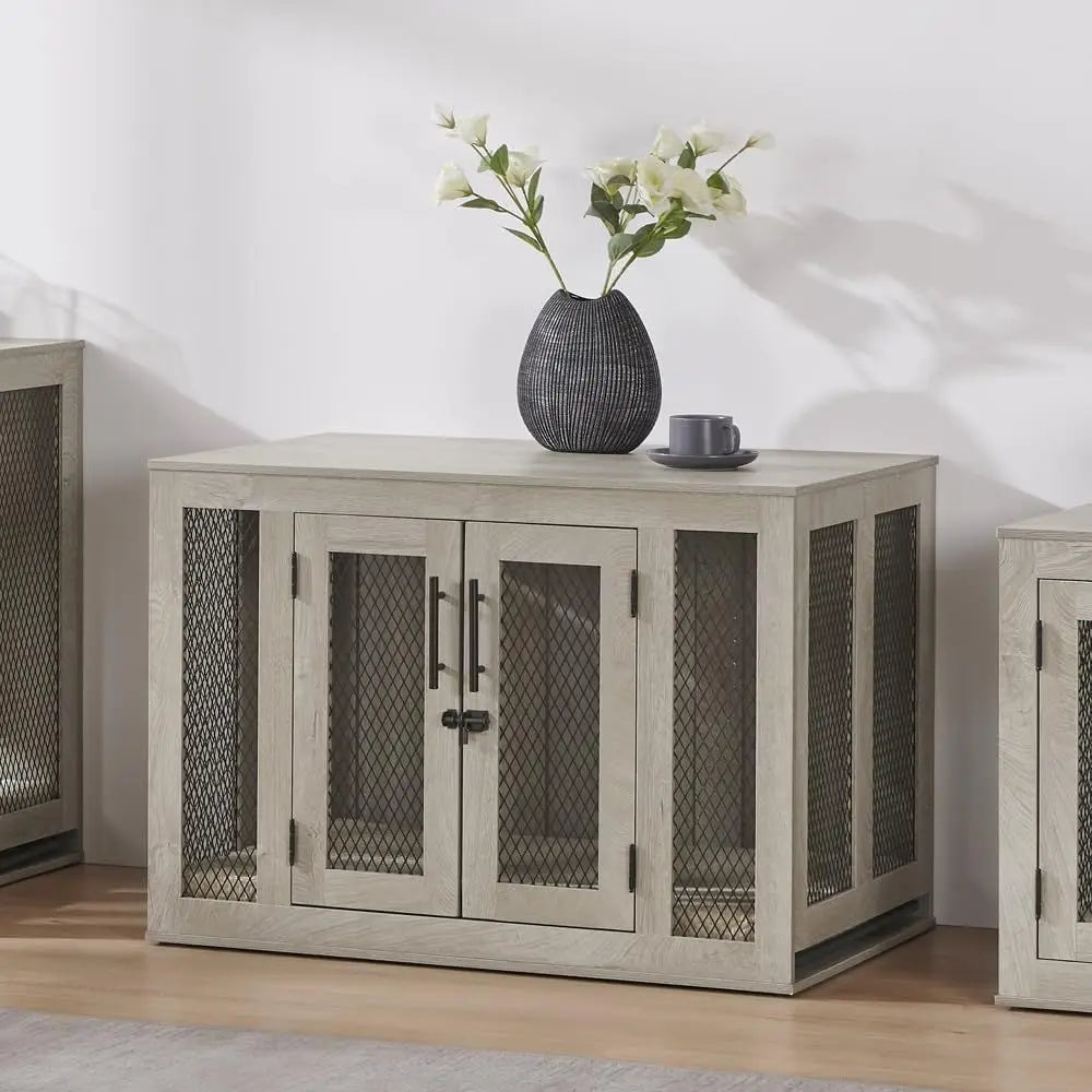 urniture Style Dog Crate with Cushion and Tray, Mesh Dog Kennels with Double Do, End Table Dog House, Medium Crate Indoor Use, C