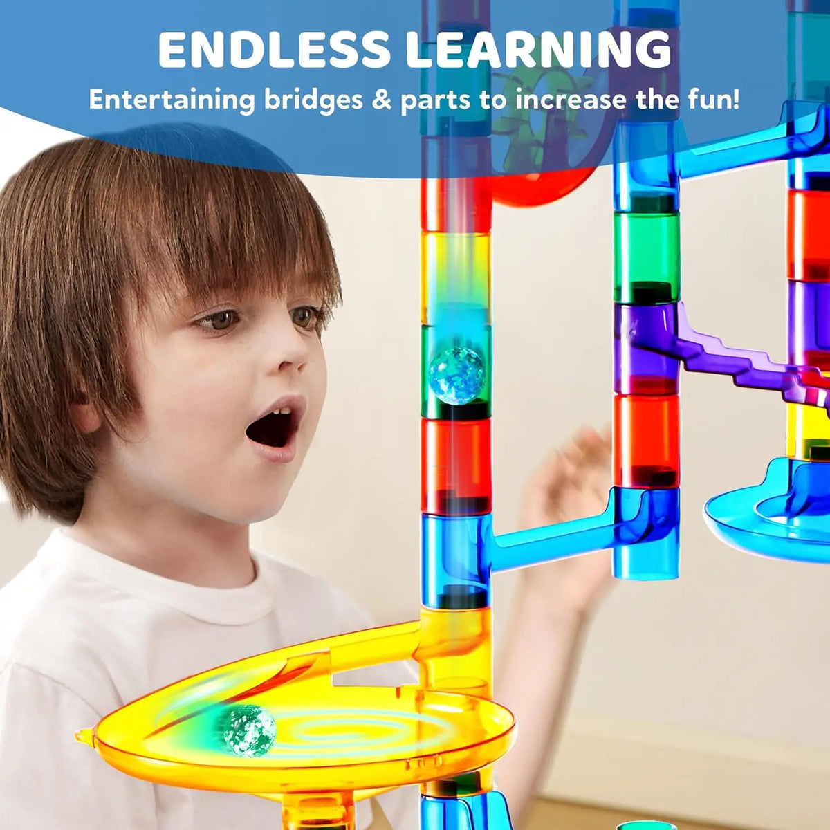 JOYFY 207Pcs Glowing Marble Run Construction Building Blocks Toys with 5 Glow in The Dark Toy for Boys Girl Educational Toy Gift