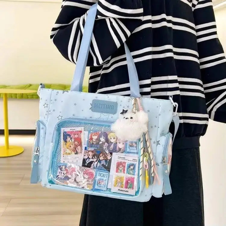 Cute Lolita Ita Transparent Shoulder Tote Bag With Bow Detail