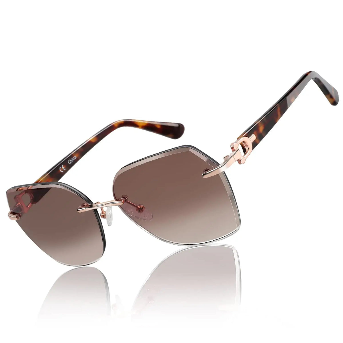ZENOTTIC Oversized Rimless  UV Protection Sunglasses for Women Geometric Diamond Cutting Gradient Lens Fashion Shades Trendy