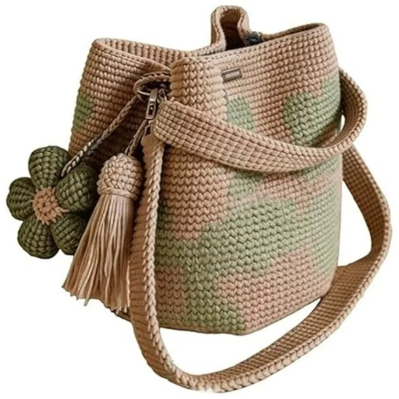 Handmade Crochet Flower Tote Bag Knit Floral Purse Crossbody Crochet Handbags for Women Boho Beach Crochet Purse Shoulder Bag