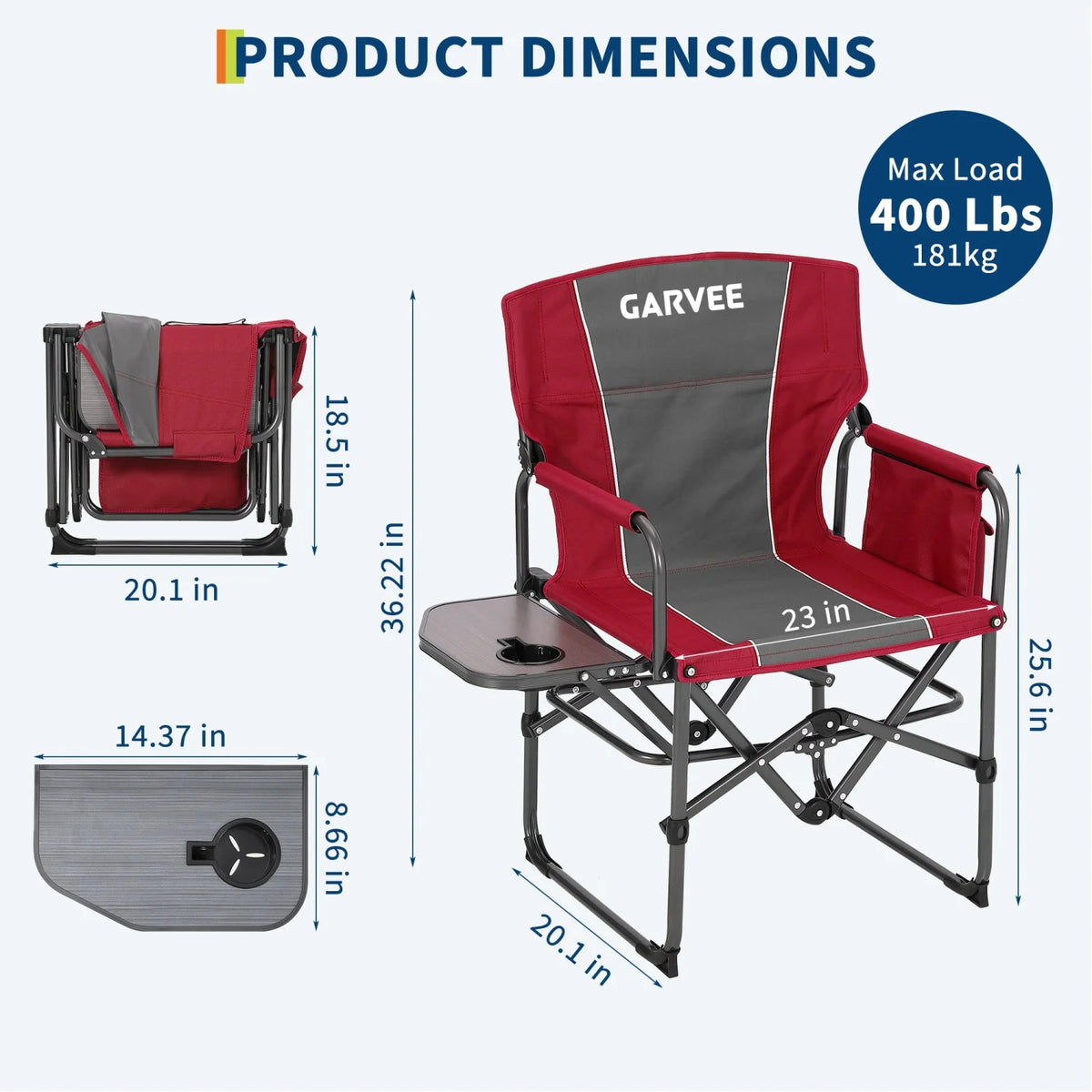HiMISS Heavy Duty Folding Camping Directors Chair With Side Table