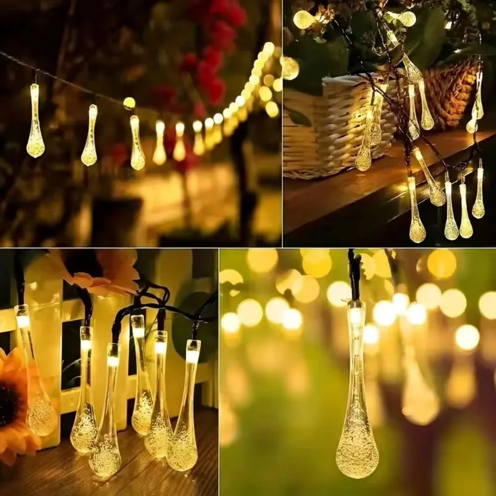 Solar Water Droplets LED String Lights Outdoor Decoration