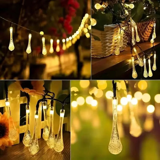 Solar Water Droplets LED String Lights Outdoor Decoration