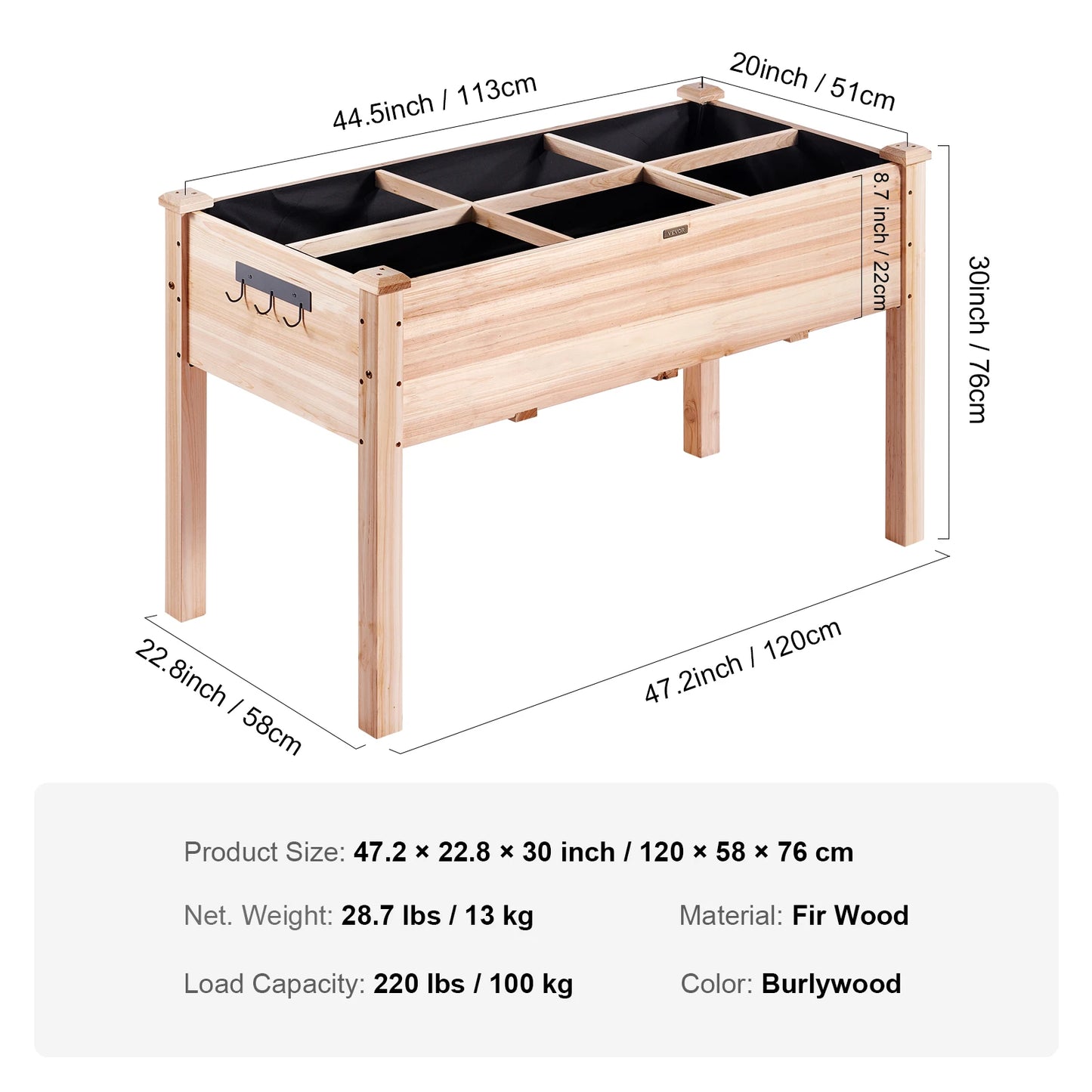 SucceBuy Wooden Raised Garden Bed Planter Box Elevated/Floor w/ Whole Kit and Drainage System for Planting Flower Vegetable Herb