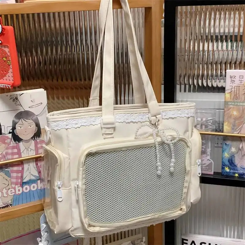 Cute Lolita Ita Transparent Shoulder Tote Bag With Bow Detail