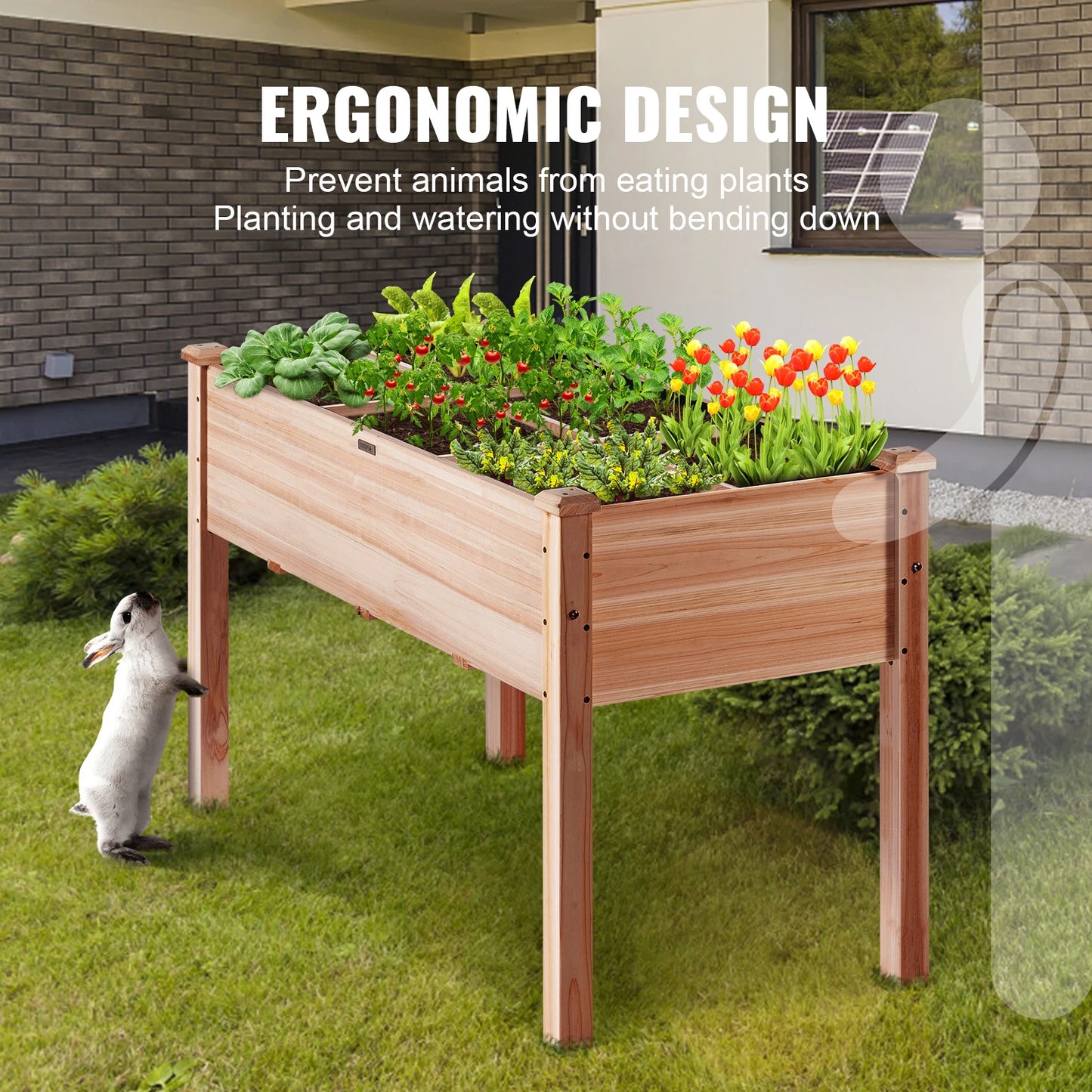 SucceBuy Wooden Raised Garden Bed Planter Box Elevated/Floor w/ Whole Kit and Drainage System for Planting Flower Vegetable Herb