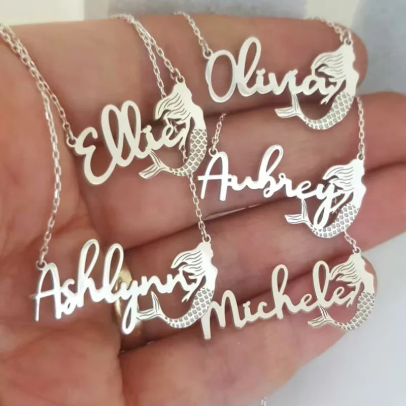 WinWinWin Personalized Mermaid Name Necklace Gift for Her and Girls