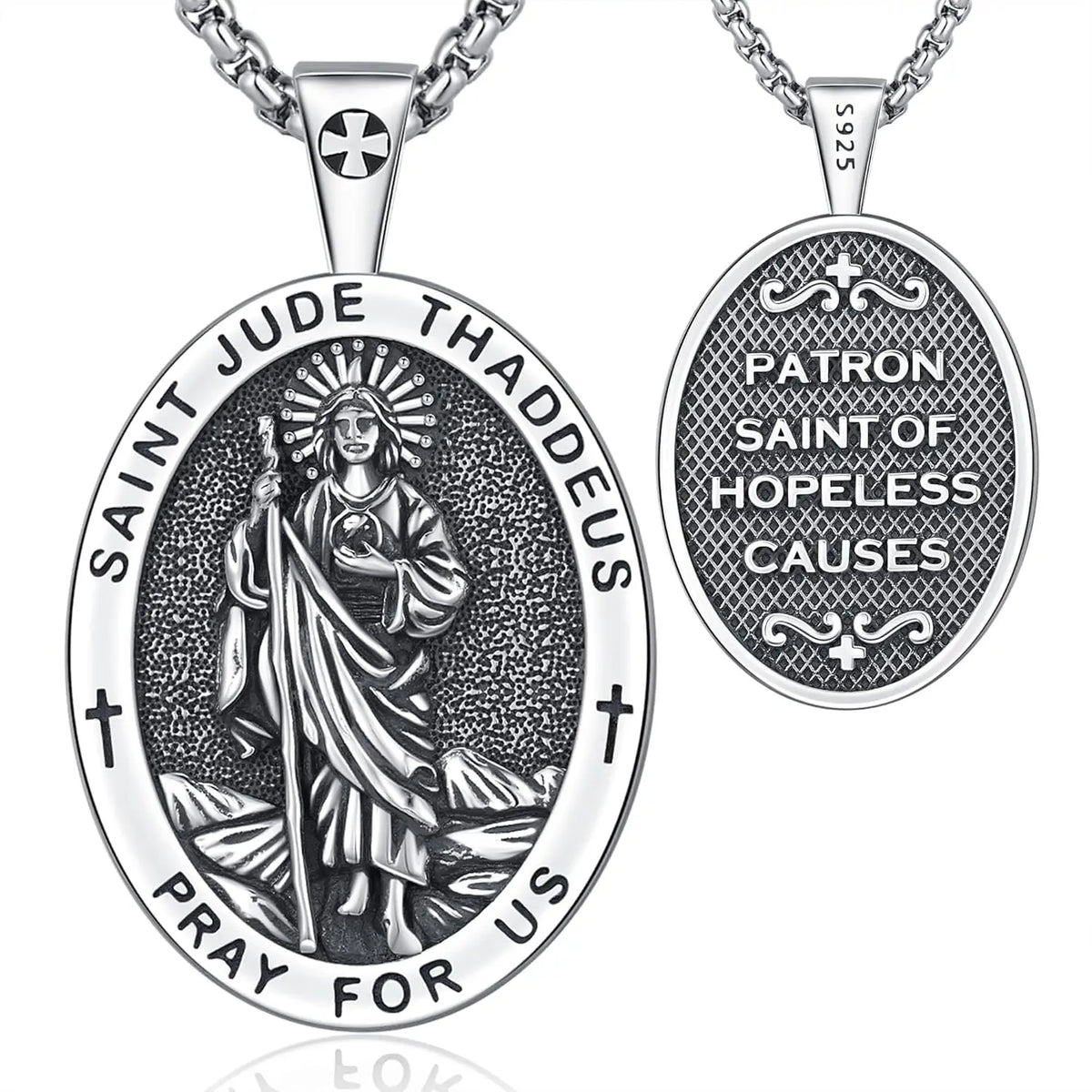 DRINSPER Sterling Silver Saint Jude Pendant Necklace for Unisex