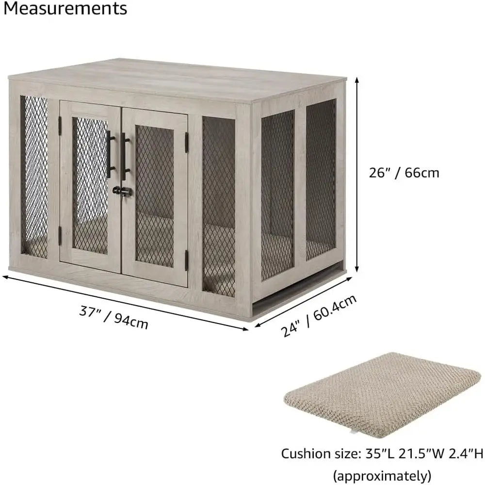urniture Style Dog Crate with Cushion and Tray, Mesh Dog Kennels with Double Do, End Table Dog House, Medium Crate Indoor Use, C